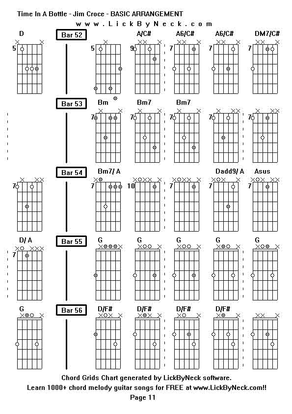 Chord Grids Chart of chord melody fingerstyle guitar song-Time In A Bottle - Jim Croce - BASIC ARRANGEMENT,generated by LickByNeck software.